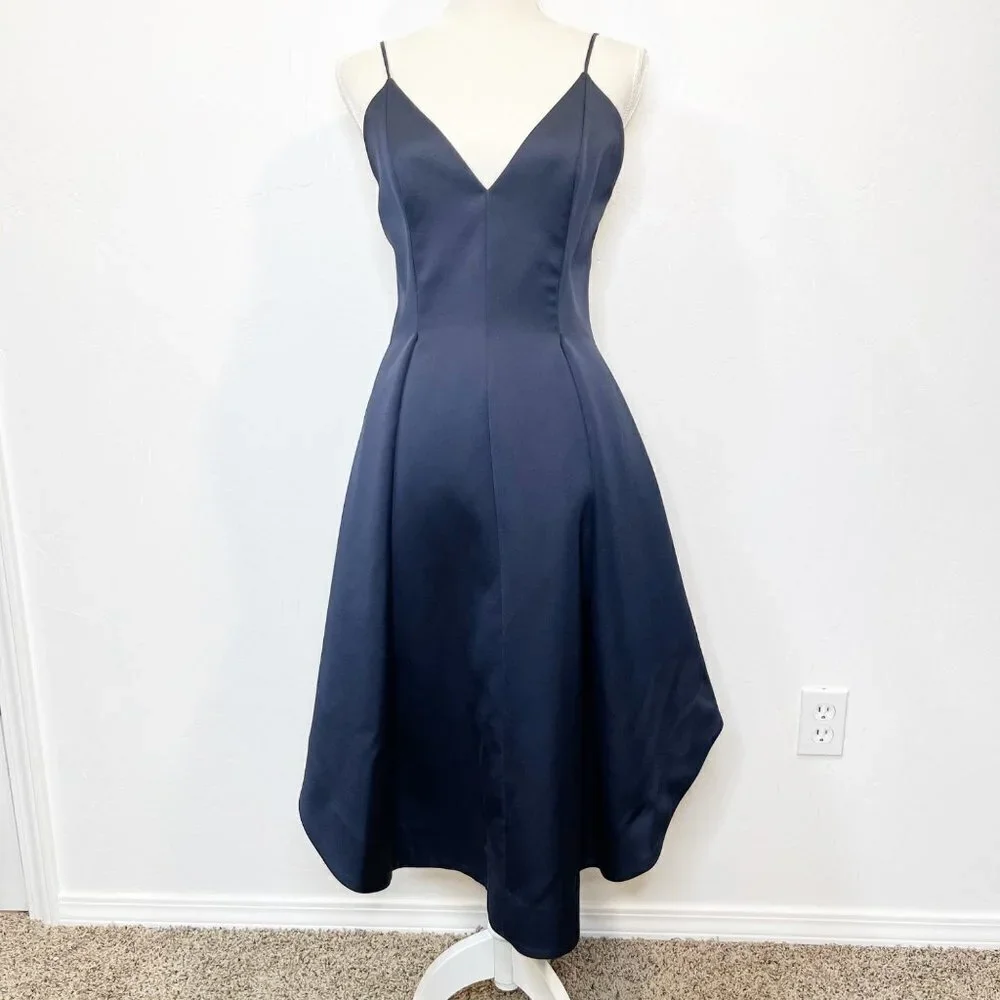 Keepsake Heart Strong Navy Blue Satin Formal Cocktail Party Midi Dress Size M - Picture 4 of 12